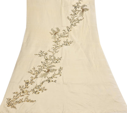 Rare Vintage Golden Ivory Pure Silk Saree Zardozi Hand Embroidered Designer Sabyasachi Sari 5.5 Yard Bollywood Party Wear