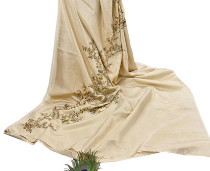 Rare Vintage Golden Ivory Pure Silk Saree Zardozi Hand Embroidered Designer Sabyasachi Sari 5.5 Yard Bollywood Party Wear