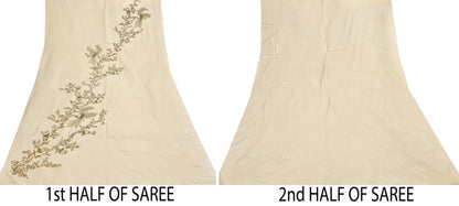 Rare Vintage Golden Ivory Pure Silk Saree Zardozi Hand Embroidered Designer Sabyasachi Sari 5.5 Yard Bollywood Party Wear
