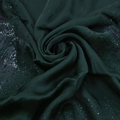 Rare Vintage Bottle Green Pure Organza Silk Saree Zardozi Hand Embroidered Sari 5.5 Yard Bollywood Party Wear