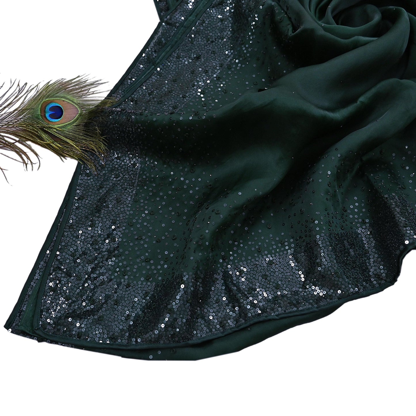 Rare Vintage Bottle Green Pure Organza Silk Saree Zardozi Hand Embroidered Sari 5.5 Yard Bollywood Party Wear