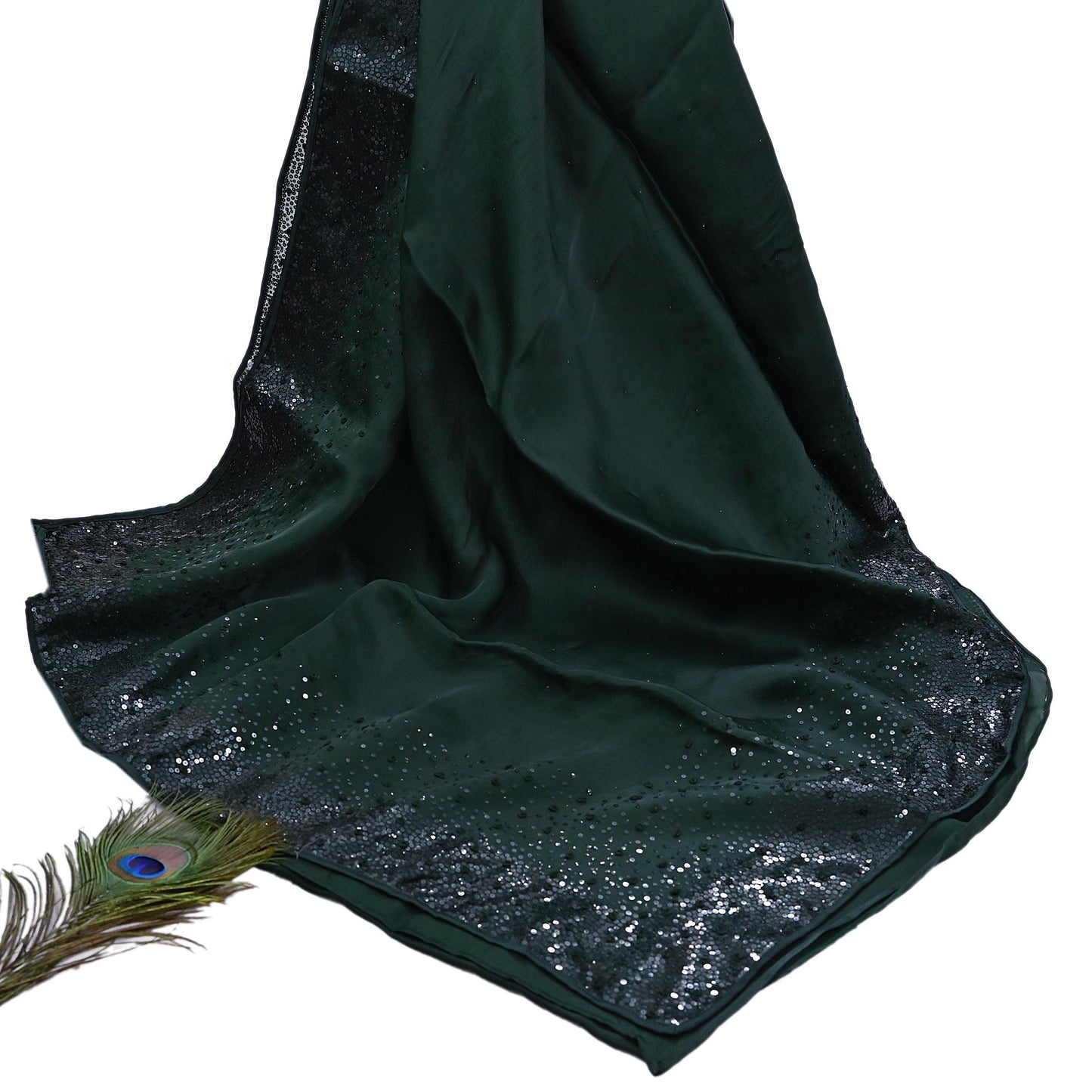 Rare Vintage Bottle Green Pure Organza Silk Saree Zardozi Hand Embroidered Sari 5.5 Yard Bollywood Party Wear