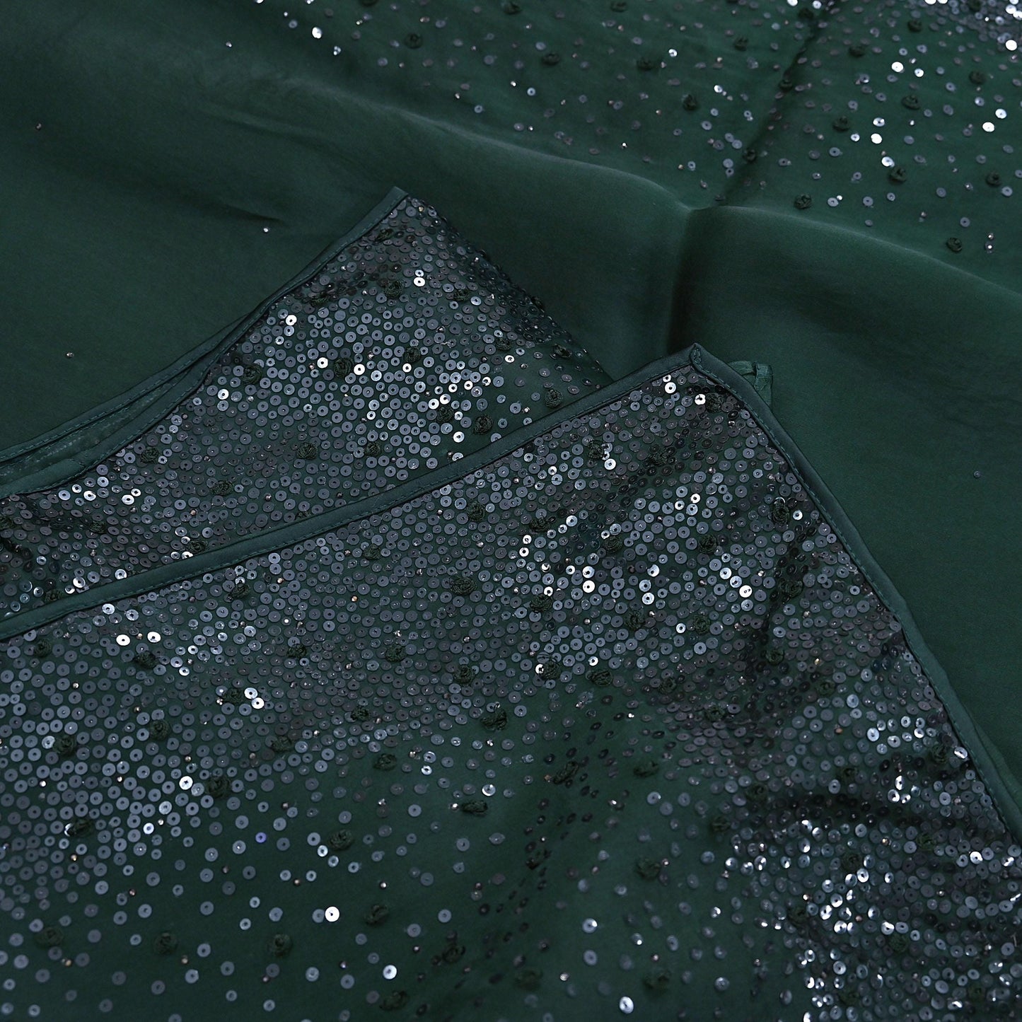 Rare Vintage Bottle Green Pure Organza Silk Saree Zardozi Hand Embroidered Sari 5.5 Yard Bollywood Party Wear