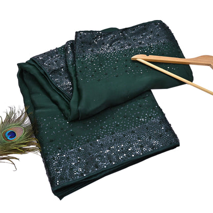 Rare Vintage Bottle Green Pure Organza Silk Saree Zardozi Hand Embroidered Sari 5.5 Yard Bollywood Party Wear