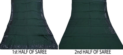 Rare Vintage Bottle Green Pure Organza Silk Saree Zardozi Hand Embroidered Sari 5.5 Yard Bollywood Party Wear