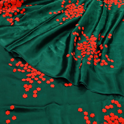 Rare Vintage Green Pure Satin Silk Saree Hand Embroidered Designer Abu Jani Sari 6 Yard Bollywood Party Wear