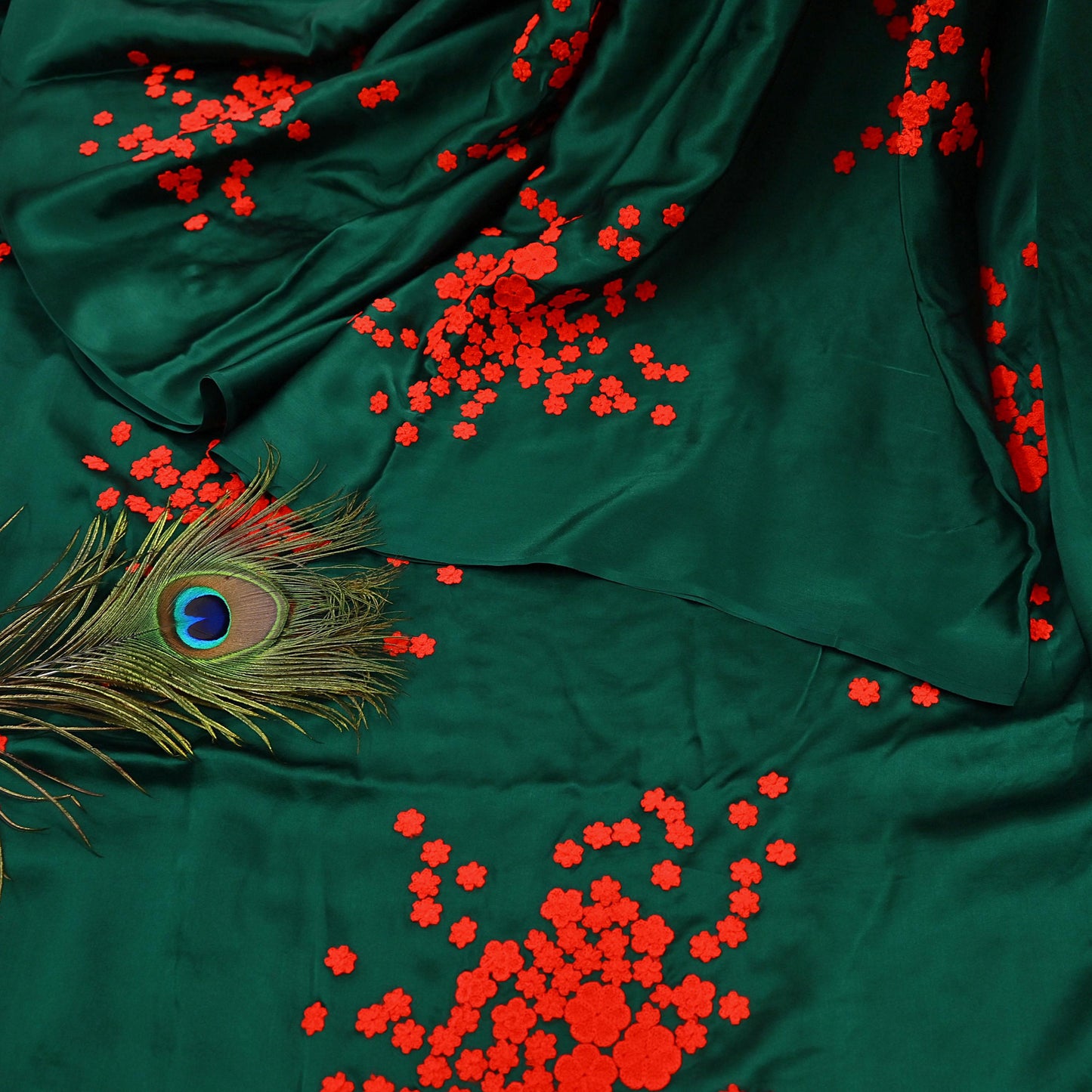 Rare Vintage Green Pure Satin Silk Saree Hand Embroidered Designer Abu Jani Sari 6 Yard Bollywood Party Wear