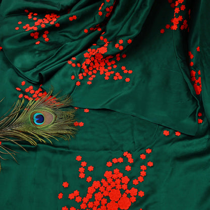 Rare Vintage Green Pure Satin Silk Saree Hand Embroidered Designer Abu Jani Sari 6 Yard Bollywood Party Wear