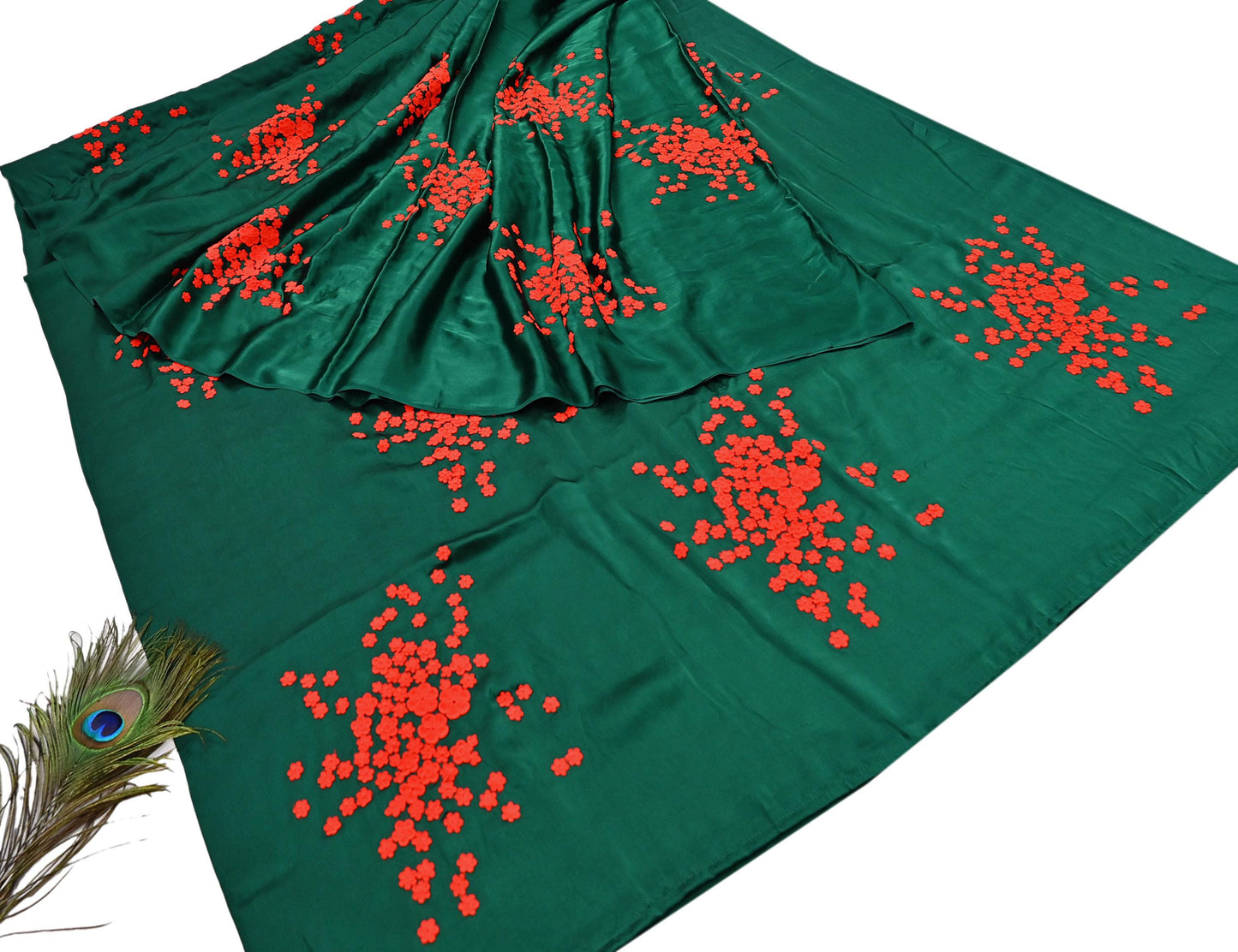 Rare Vintage Green Pure Satin Silk Saree Hand Embroidered Designer Abu Jani Sari 6 Yard Bollywood Party Wear