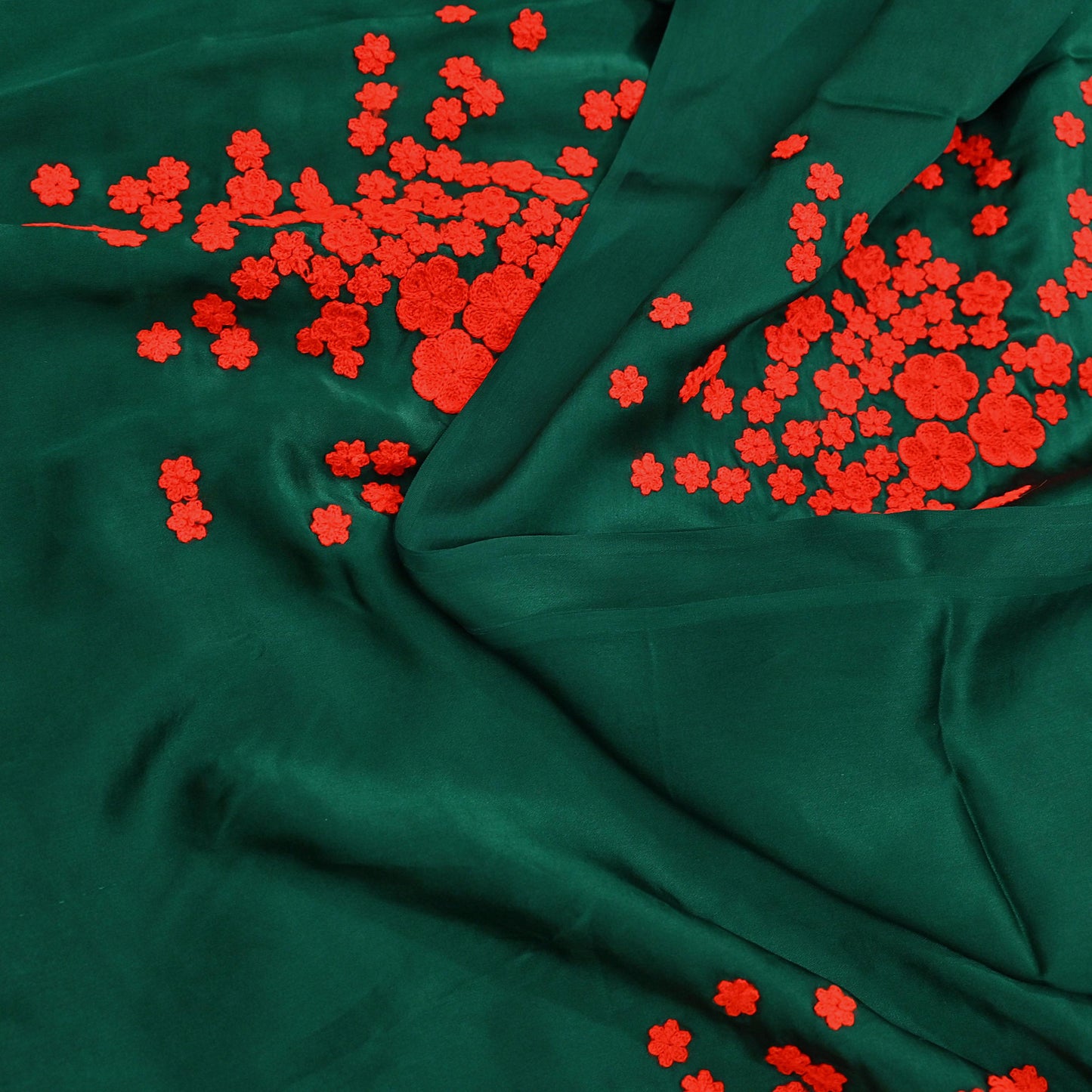 Rare Vintage Green Pure Satin Silk Saree Hand Embroidered Designer Abu Jani Sari 6 Yard Bollywood Party Wear