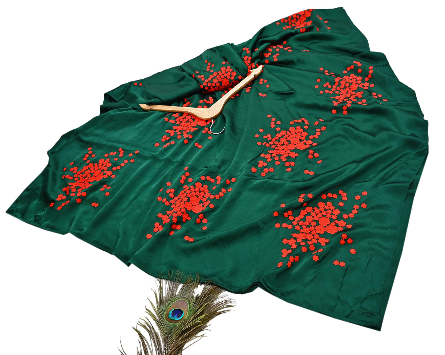Rare Vintage Green Pure Satin Silk Saree Hand Embroidered Designer Abu Jani Sari 6 Yard Bollywood Party Wear