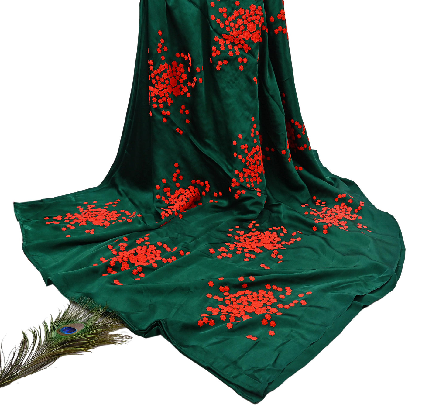 Rare Vintage Green Pure Satin Silk Saree Hand Embroidered Designer Abu Jani Sari 6 Yard Bollywood Party Wear