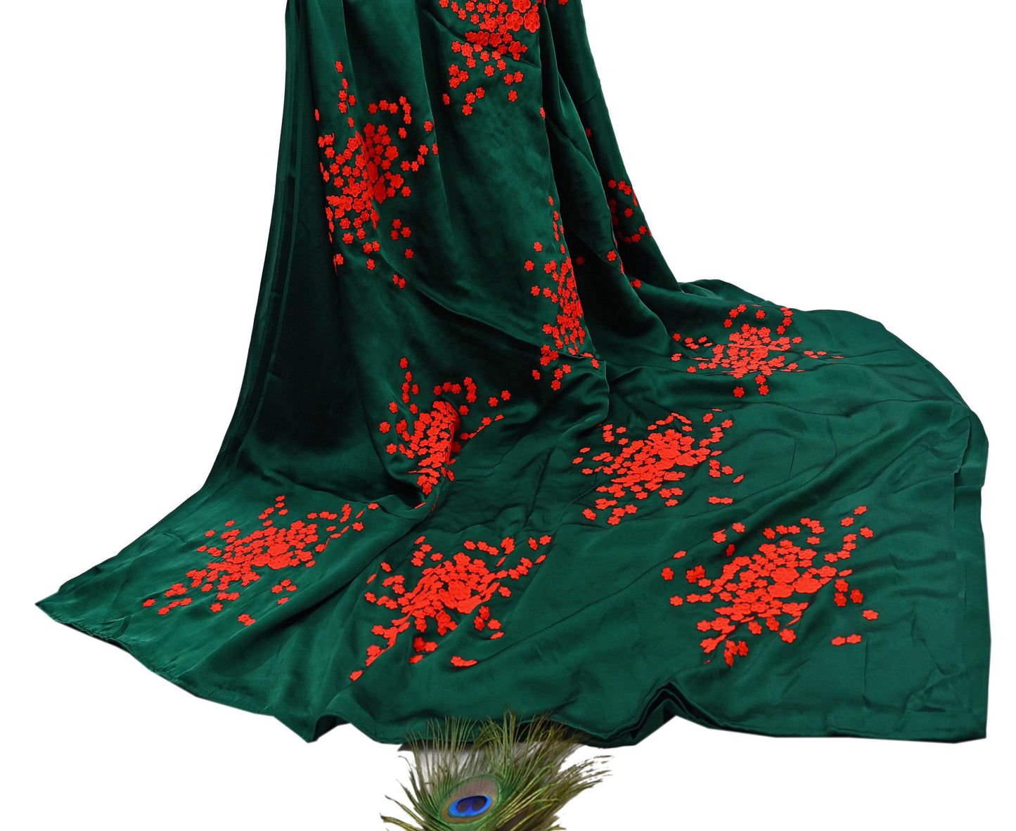 Rare Vintage Green Pure Satin Silk Saree Hand Embroidered Designer Abu Jani Sari 6 Yard Bollywood Party Wear