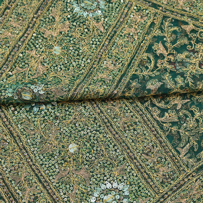 Indian Vintage Heavy Dupatta Green Net Mesh Long Stole Hand Embroidered Scarves Sequins Glass Bead Wedding veil Wrap Boho