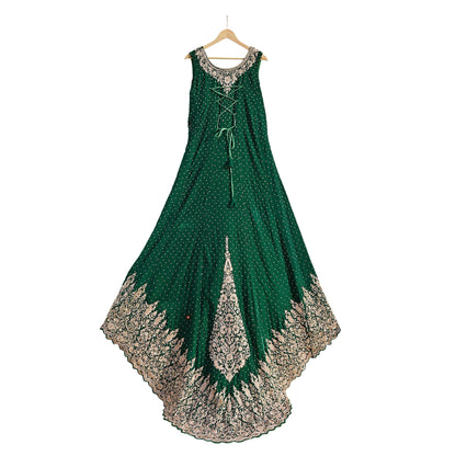 Bottle Green Velvet Anarkali Gown Vintage Bollywood Dress Zardozi Embroidered Floor Length Ethnic Party Wear Wedding Outfit