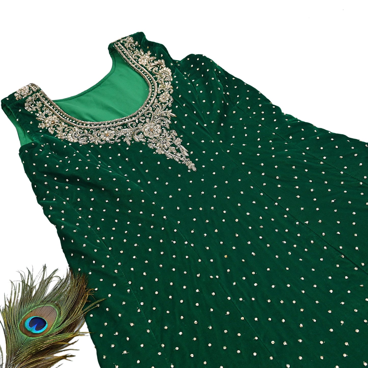 Bottle Green Velvet Anarkali Gown Vintage Bollywood Dress Zardozi Embroidered Floor Length Ethnic Party Wear Wedding Outfit