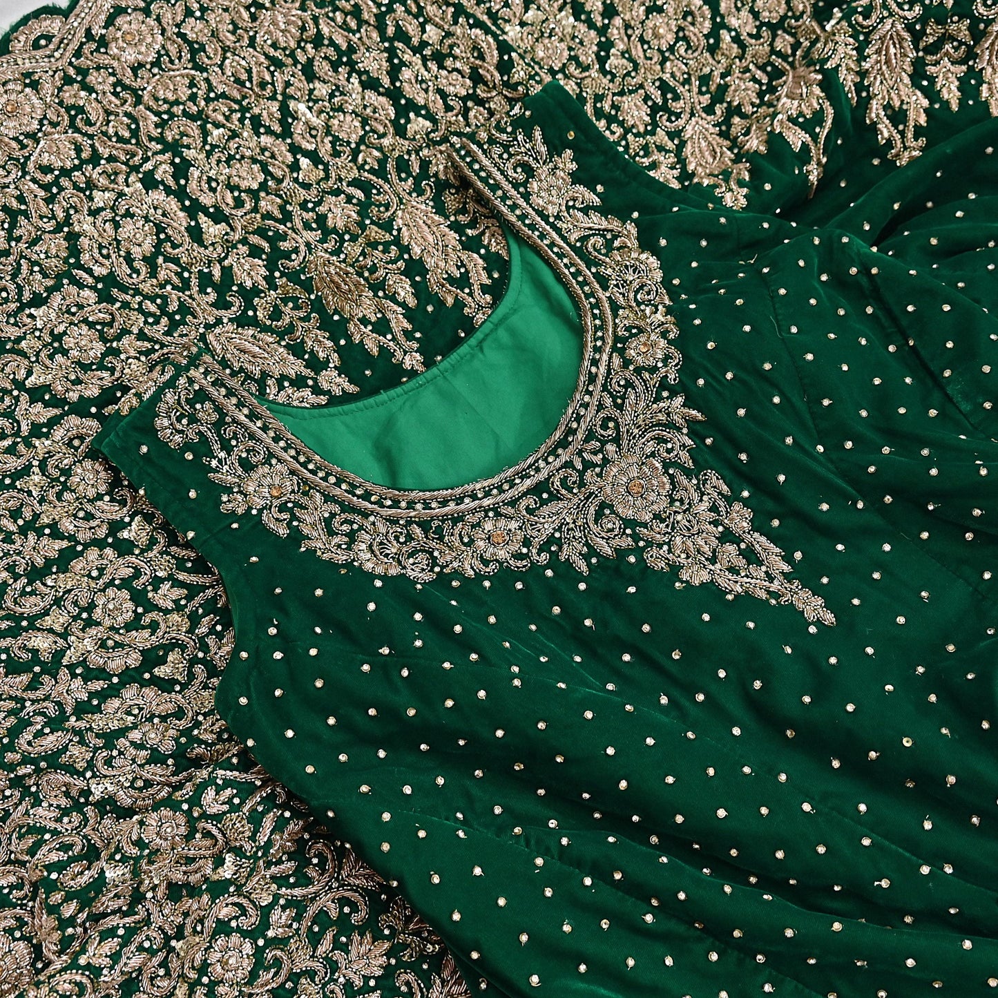 Bottle Green Velvet Anarkali Gown Vintage Bollywood Dress Zardozi Embroidered Floor Length Ethnic Party Wear Wedding Outfit