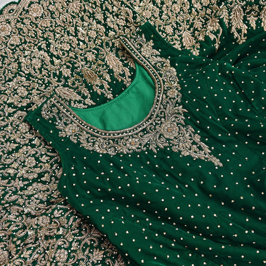 Bottle Green Velvet Anarkali Gown Vintage Bollywood Dress Zardozi Embroidered Floor Length Ethnic Party Wear Wedding Outfit