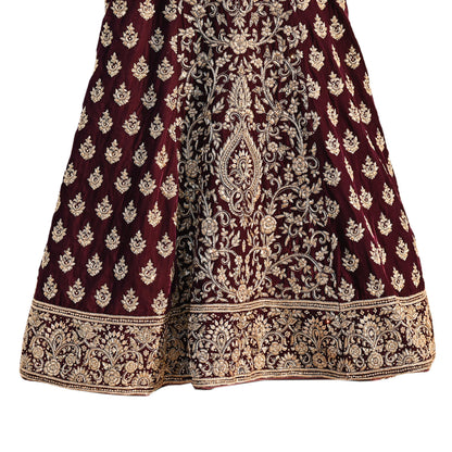 Maroon Velvet Anarkali Gown Vintage Bollywood Dress Zardozi Embroidered Floor Length Ethnic Party Wear Wedding Outfit