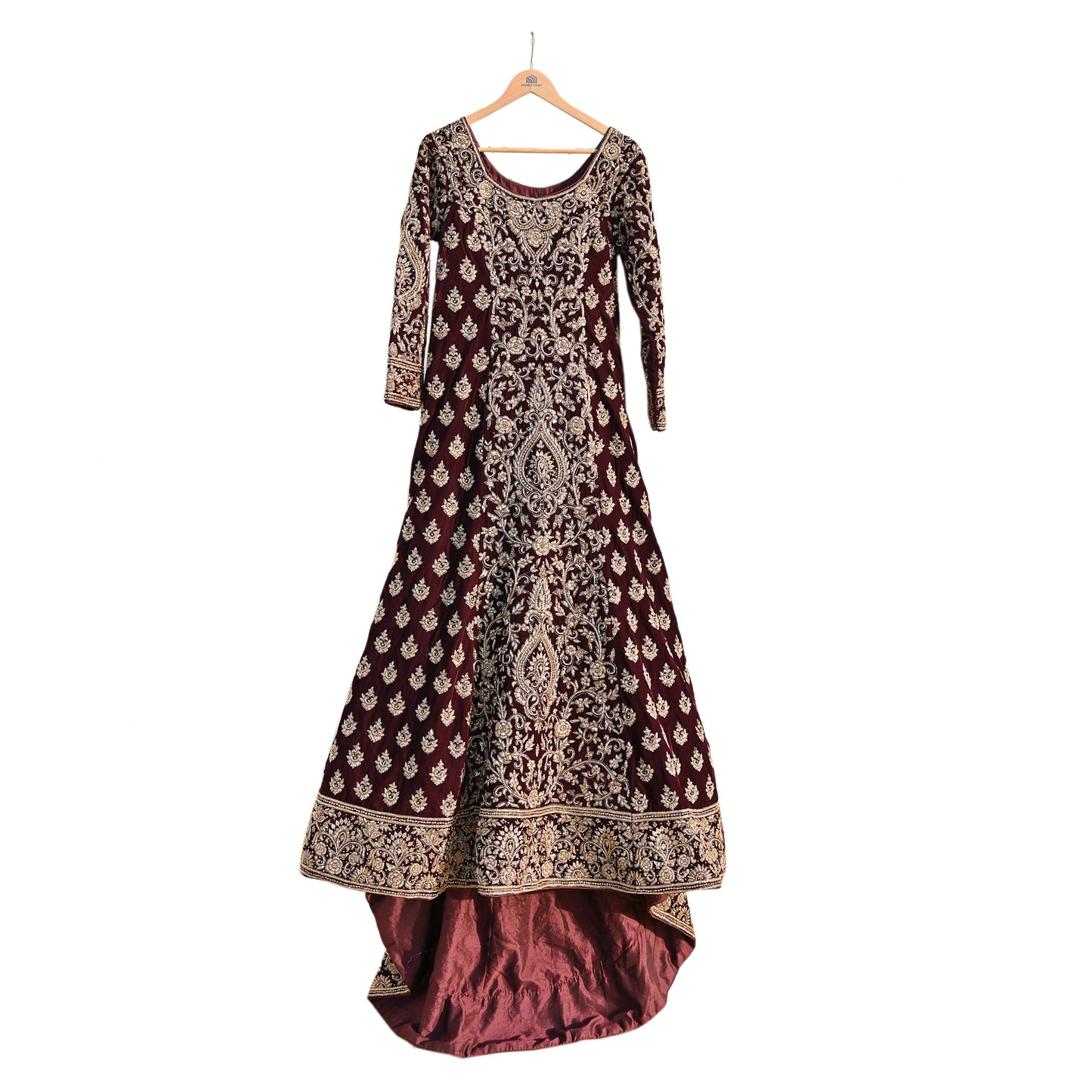 Maroon Velvet Anarkali Gown Vintage Bollywood Dress Zardozi Embroidered Floor Length Ethnic Party Wear Wedding Outfit