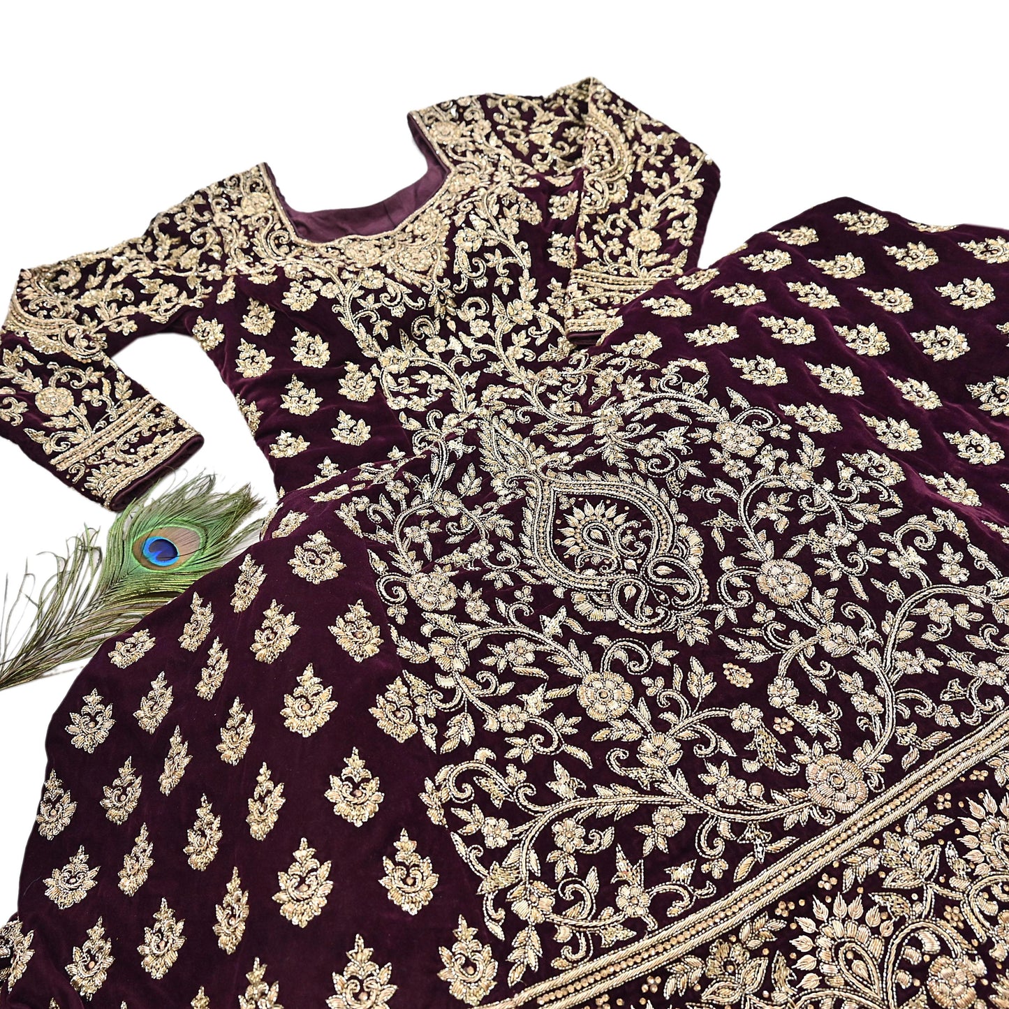 Maroon Velvet Anarkali Gown Vintage Bollywood Dress Zardozi Embroidered Floor Length Ethnic Party Wear Wedding Outfit