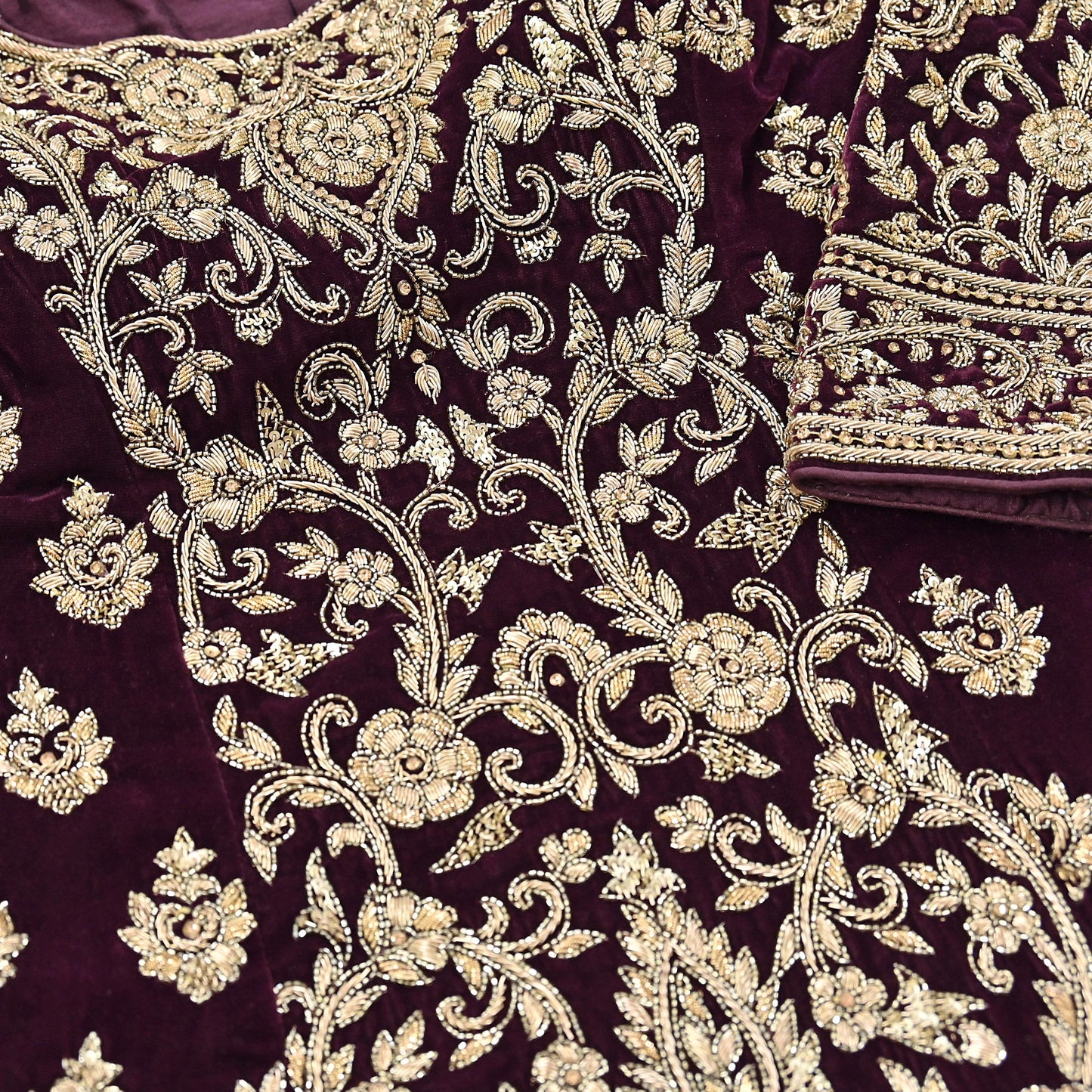 Maroon Velvet Anarkali Gown Vintage Bollywood Dress Zardozi Embroidered Floor Length Ethnic Party Wear Wedding Outfit