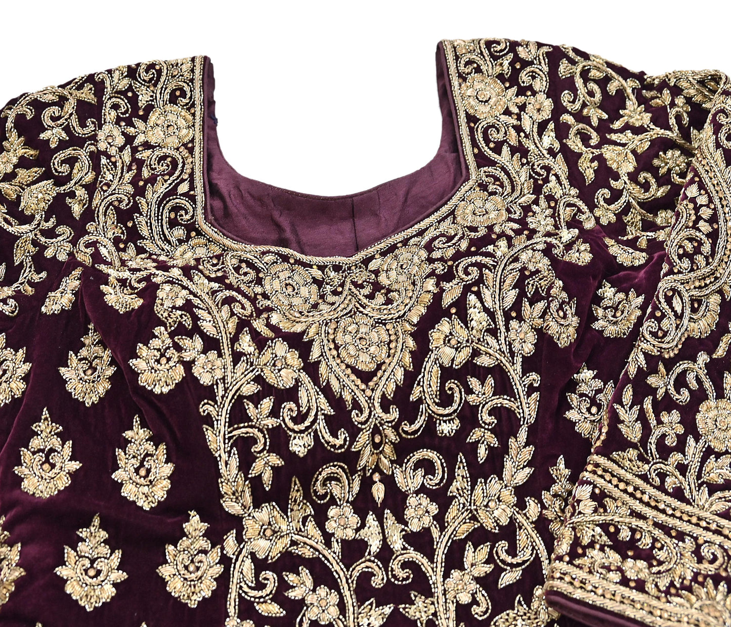 Maroon Velvet Anarkali Gown Vintage Bollywood Dress Zardozi Embroidered Floor Length Ethnic Party Wear Wedding Outfit