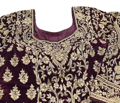 Maroon Velvet Anarkali Gown Vintage Bollywood Dress Zardozi Embroidered Floor Length Ethnic Party Wear Wedding Outfit