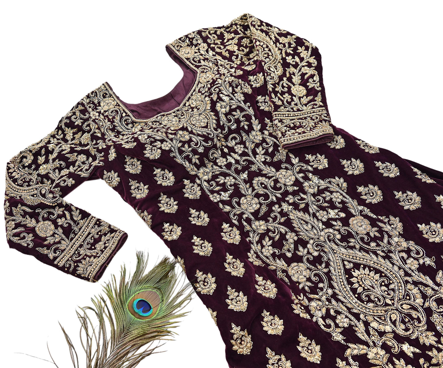 Maroon Velvet Anarkali Gown Vintage Bollywood Dress Zardozi Embroidered Floor Length Ethnic Party Wear Wedding Outfit