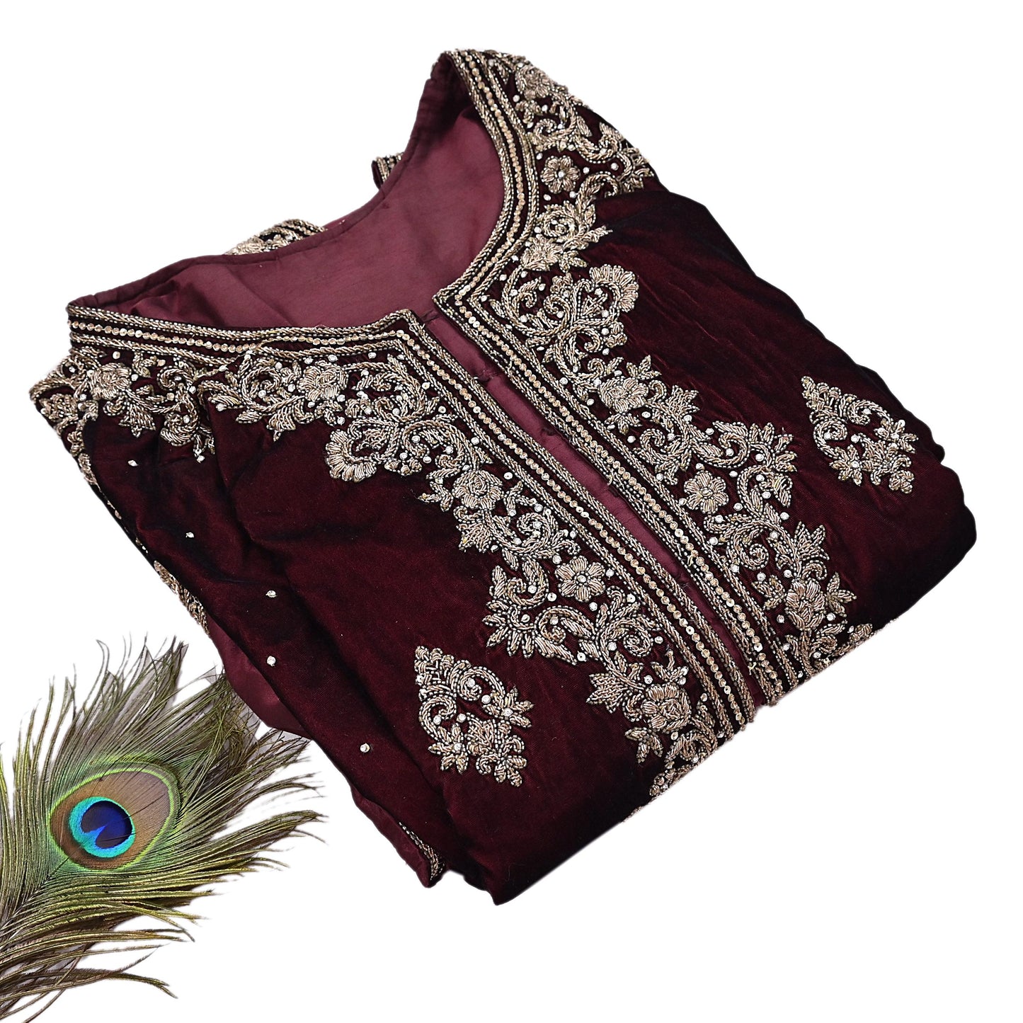 Maroon Velvet Indo-Western Kurti Dress Vintage Bollywood Dress Zardozi Embroidered Floor Length Ethnic Party Wear Wedding Outfit