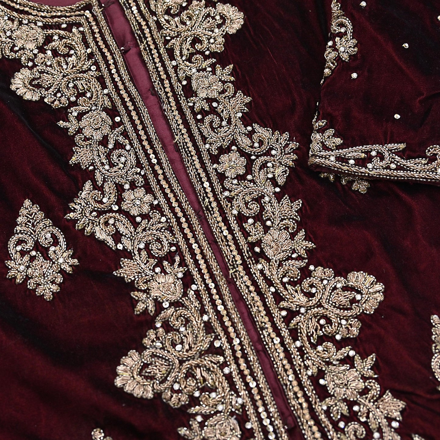 Maroon Velvet Indo-Western Kurti Dress Vintage Bollywood Dress Zardozi Embroidered Floor Length Ethnic Party Wear Wedding Outfit