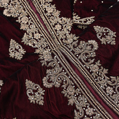 Maroon Velvet Indo-Western Kurti Dress Vintage Bollywood Dress Zardozi Embroidered Floor Length Ethnic Party Wear Wedding Outfit