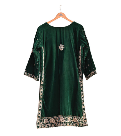 Green Velvet Straight Kurta Vintage Bollywood Dress Zardozi Embroidered Floor Length Ethnic Party Wear Wedding Outfit