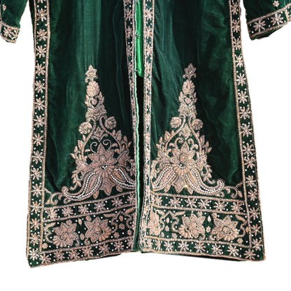 Green Velvet Straight Kurta Vintage Bollywood Dress Zardozi Embroidered Floor Length Ethnic Party Wear Wedding Outfit