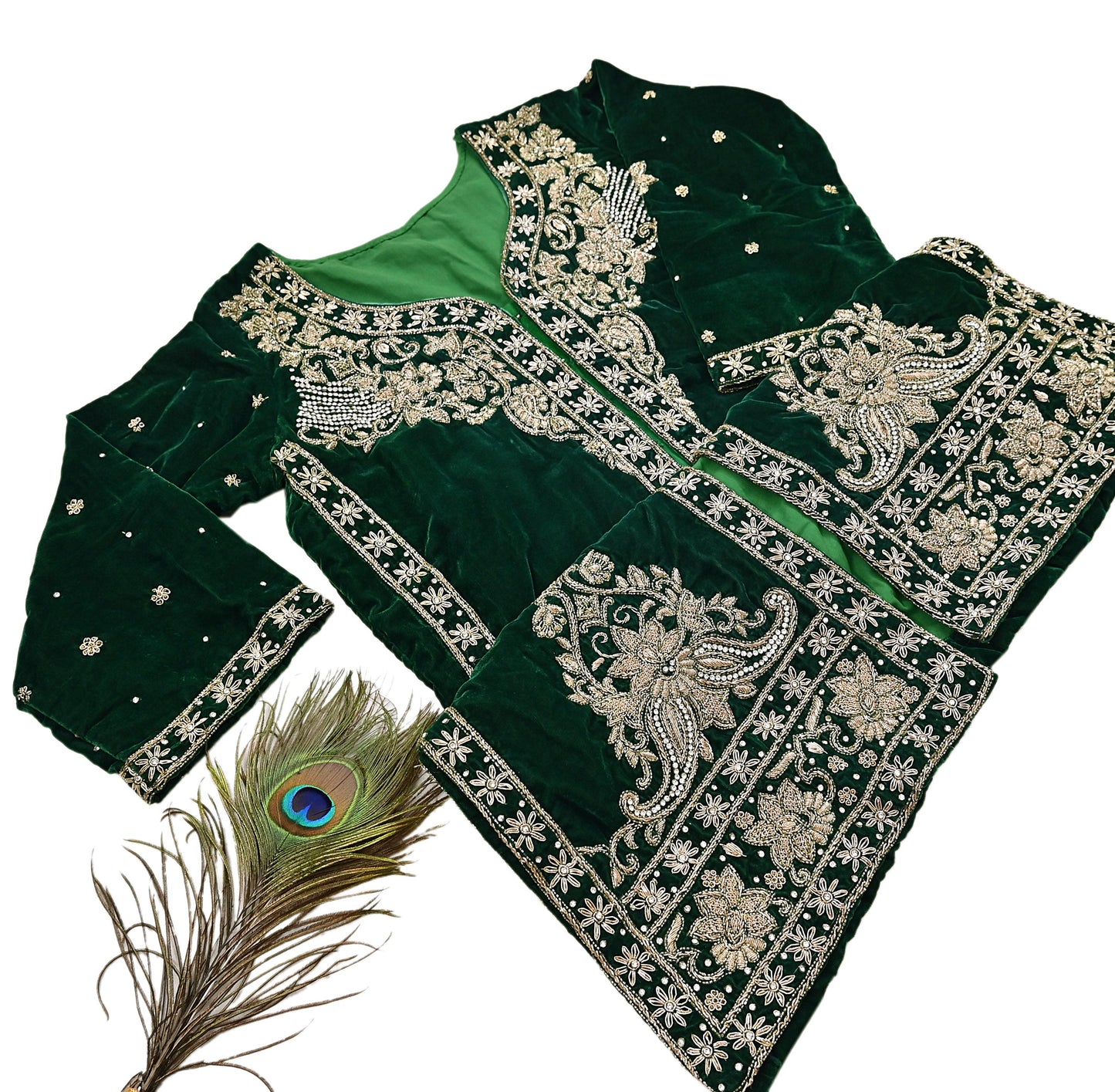 Green Velvet Straight Kurta Vintage Bollywood Dress Zardozi Embroidered Floor Length Ethnic Party Wear Wedding Outfit