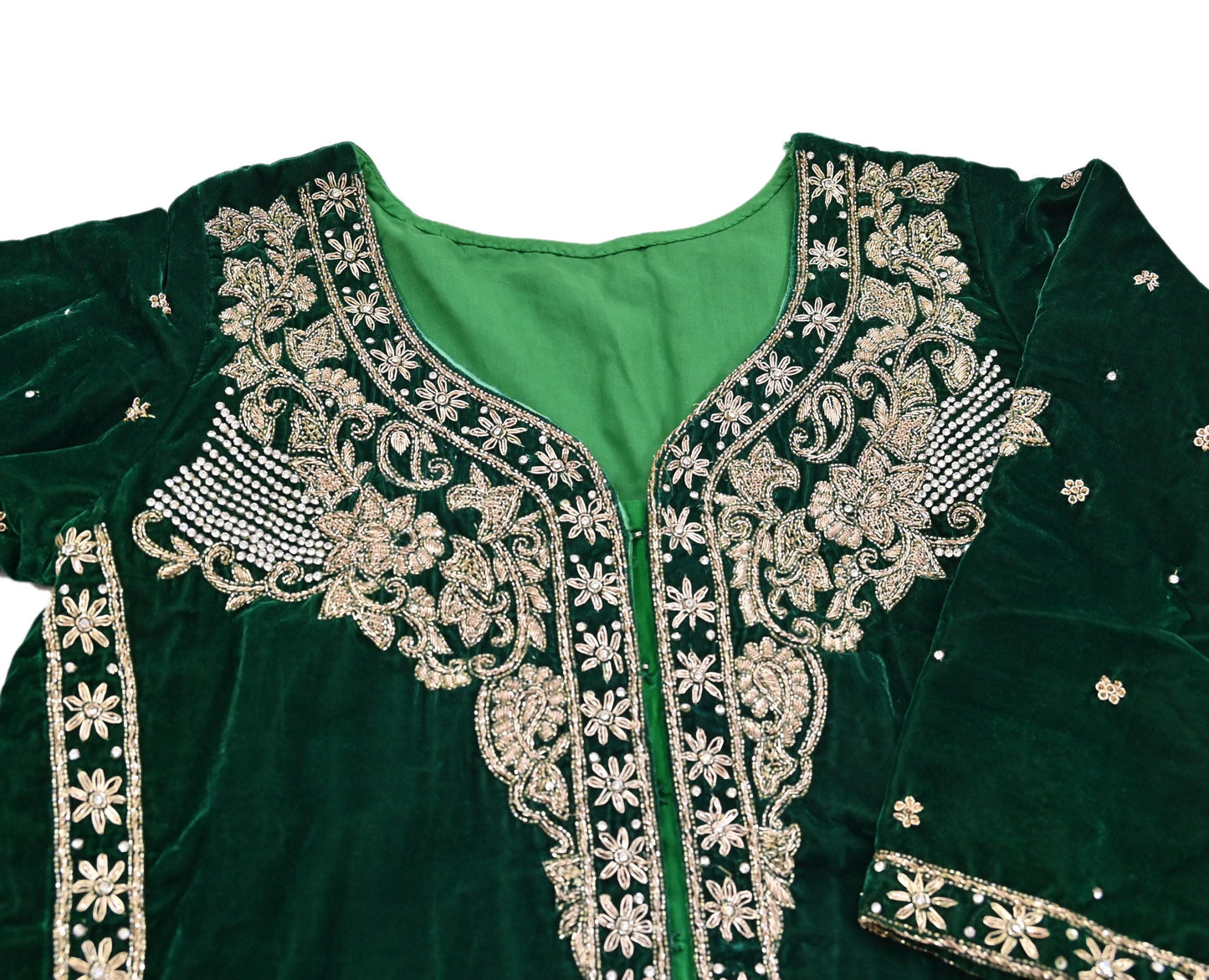 Green Velvet Straight Kurta Vintage Bollywood Dress Zardozi Embroidered Floor Length Ethnic Party Wear Wedding Outfit