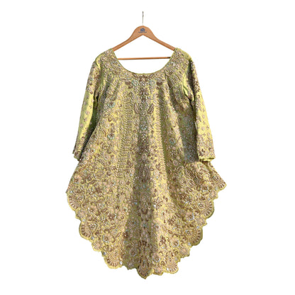 Vintage Green Organza Silk Anarkali Kurti Dress, Hand Embroidered Bollywood Ethnic Indian Festive Wear, Designer Kurta