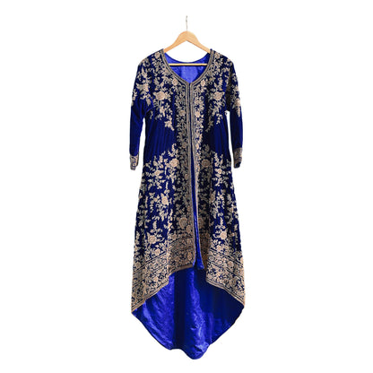 Royal Blue Velvet Anarkali Gown Vintage Bollywood Dress hand Zardozi Embroidered Floor Length Ethnic Party Wear Wedding Outfit