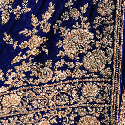 Royal Blue Velvet Anarkali Gown Vintage Bollywood Dress hand Zardozi Embroidered Floor Length Ethnic Party Wear Wedding Outfit
