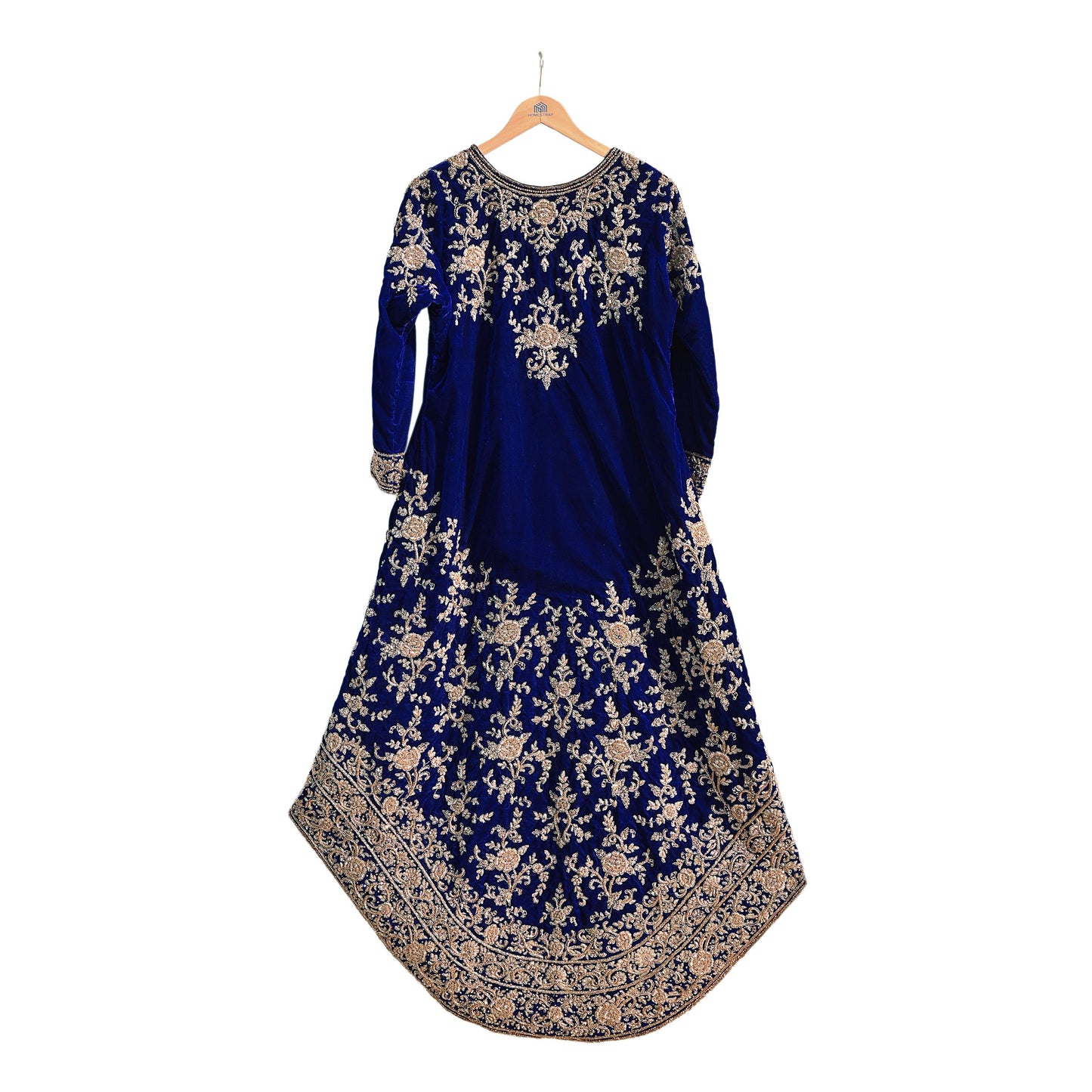 Royal Blue Velvet Anarkali Gown Vintage Bollywood Dress hand Zardozi Embroidered Floor Length Ethnic Party Wear Wedding Outfit