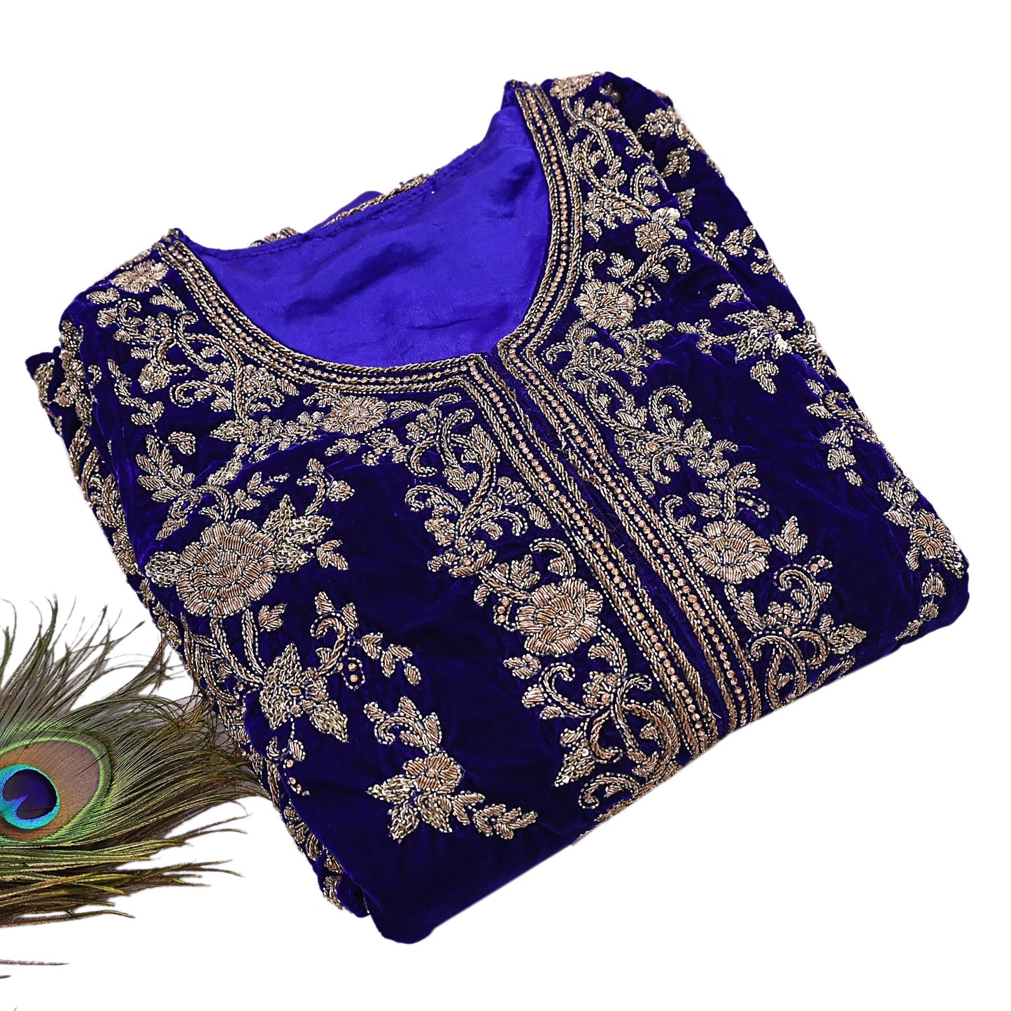Royal Blue Velvet Anarkali Gown Vintage Bollywood Dress hand Zardozi Embroidered Floor Length Ethnic Party Wear Wedding Outfit