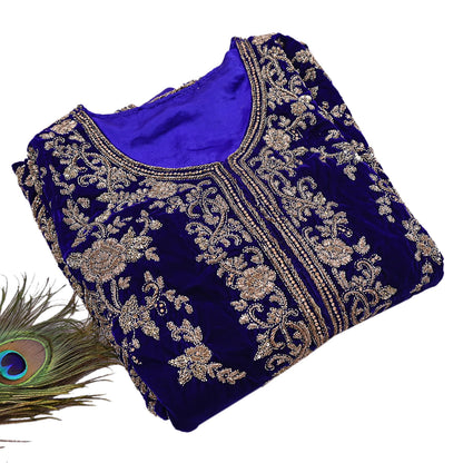 Royal Blue Velvet Anarkali Gown Vintage Bollywood Dress hand Zardozi Embroidered Floor Length Ethnic Party Wear Wedding Outfit