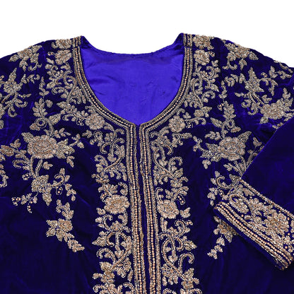 Royal Blue Velvet Anarkali Gown Vintage Bollywood Dress hand Zardozi Embroidered Floor Length Ethnic Party Wear Wedding Outfit