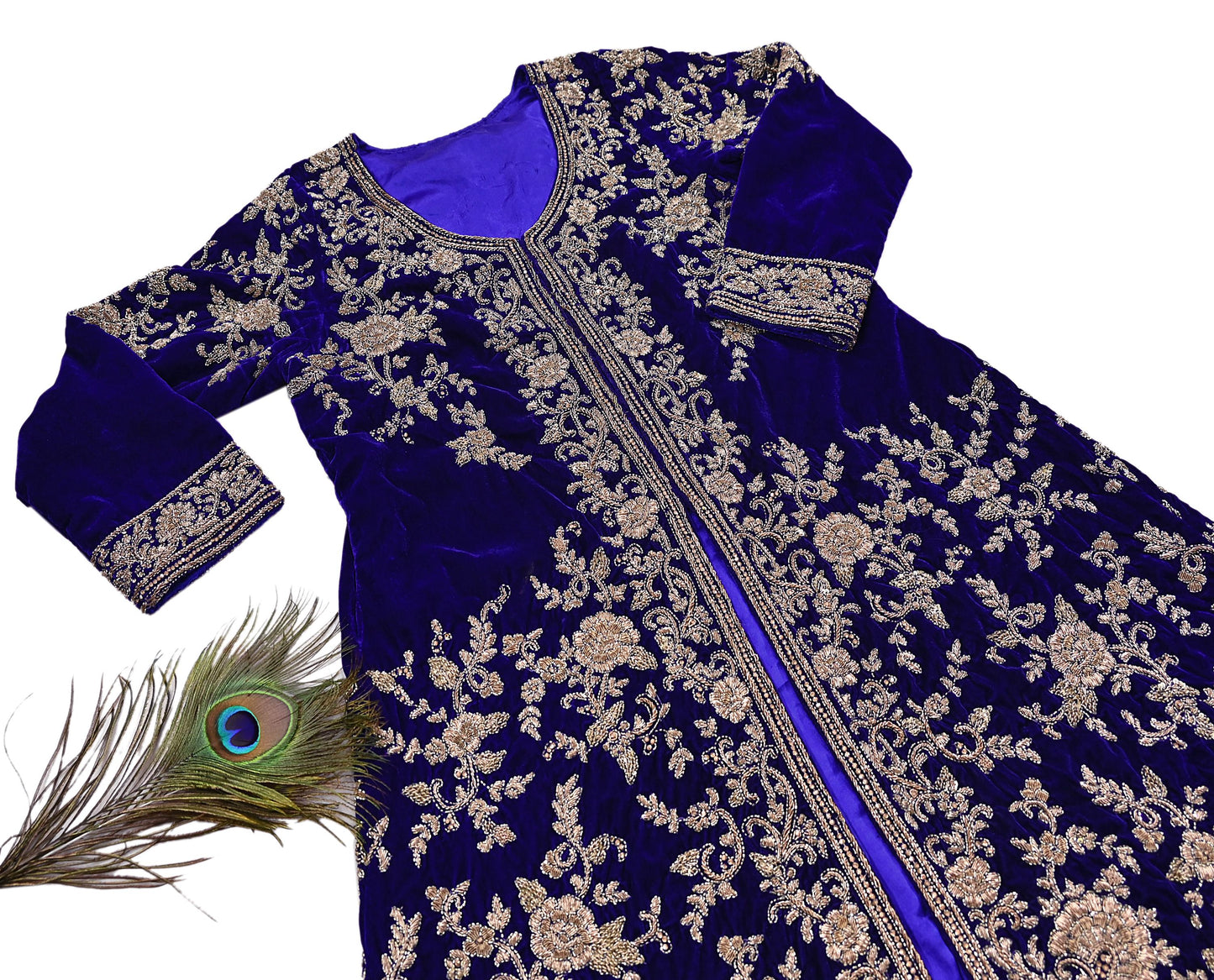Royal Blue Velvet Anarkali Gown Vintage Bollywood Dress hand Zardozi Embroidered Floor Length Ethnic Party Wear Wedding Outfit