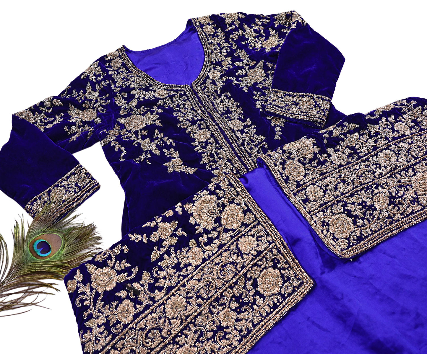 Royal Blue Velvet Anarkali Gown Vintage Bollywood Dress hand Zardozi Embroidered Floor Length Ethnic Party Wear Wedding Outfit