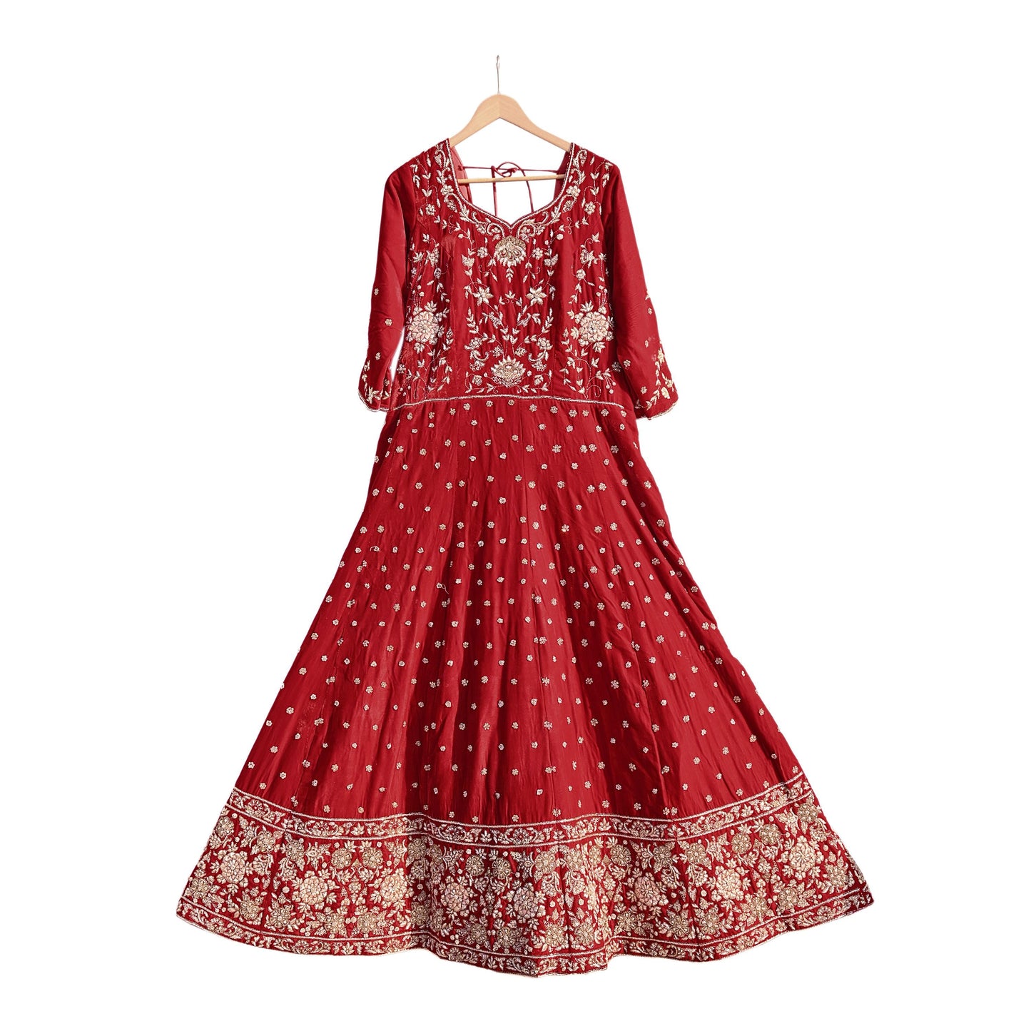 Red Velvet Anarkali Gown Vintage Bollywood Dress Zardozi hand Embroidered Floor Length Ethnic Party Wear Wedding Outfit