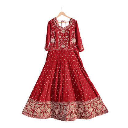 Red Velvet Anarkali Gown Vintage Bollywood Dress Zardozi hand Embroidered Floor Length Ethnic Party Wear Wedding Outfit