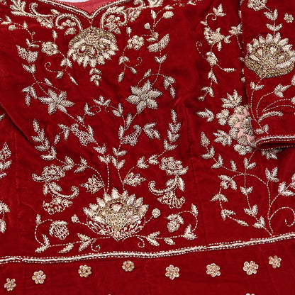 Red Velvet Anarkali Gown Vintage Bollywood Dress Zardozi hand Embroidered Floor Length Ethnic Party Wear Wedding Outfit