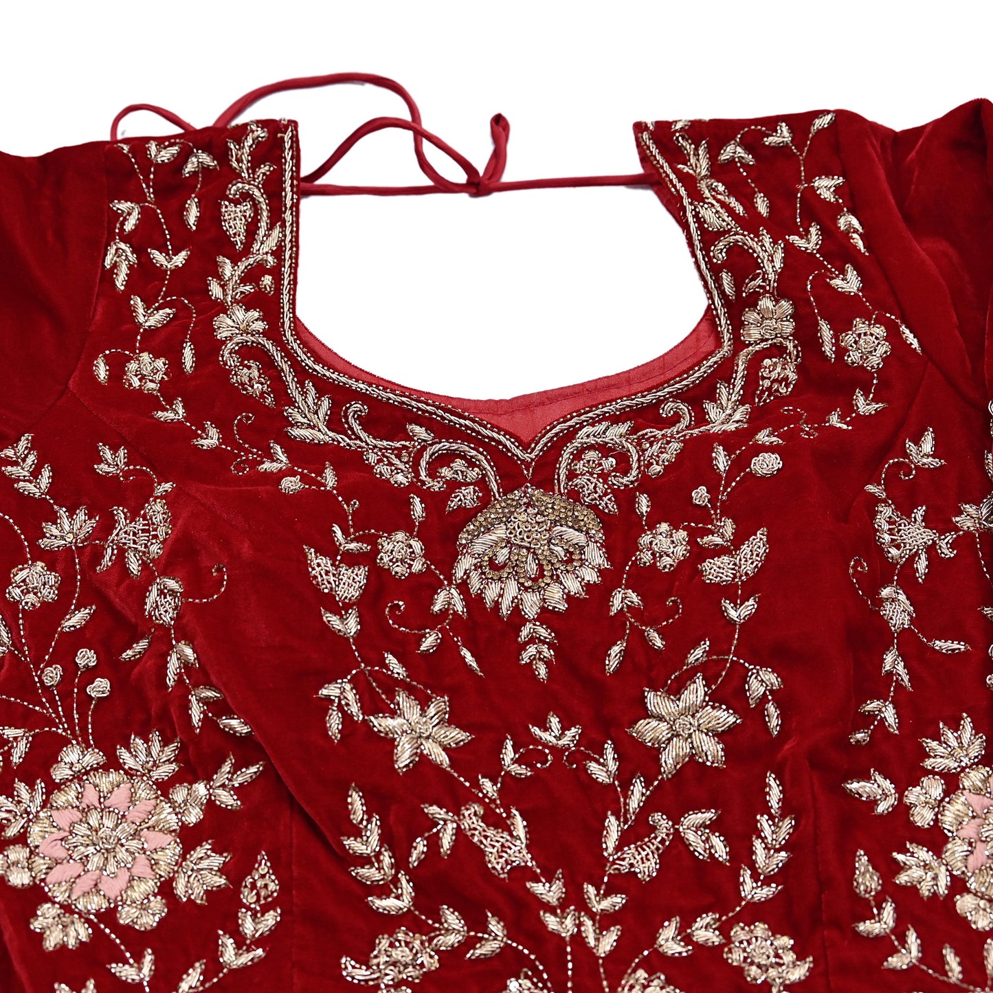 Red Velvet Anarkali Gown Vintage Bollywood Dress Zardozi hand Embroidered Floor Length Ethnic Party Wear Wedding Outfit