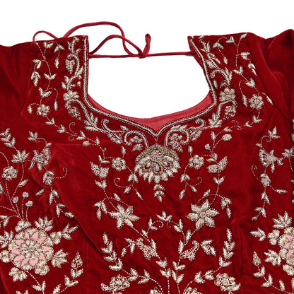 Red Velvet Anarkali Gown Vintage Bollywood Dress Zardozi hand Embroidered Floor Length Ethnic Party Wear Wedding Outfit